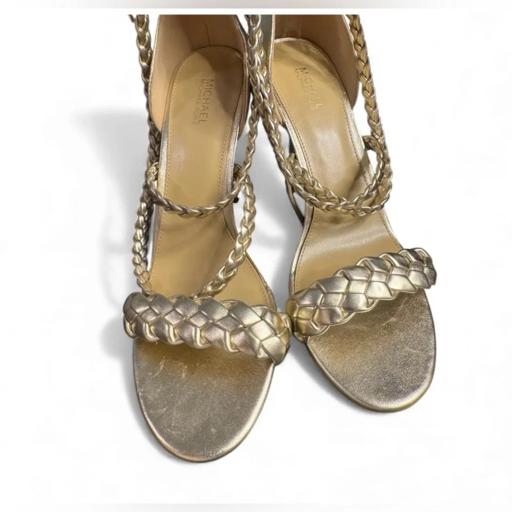 MICHAEL MICHAEL KORS Astrid Braided Metallic Faux Leather Sandal 8.5